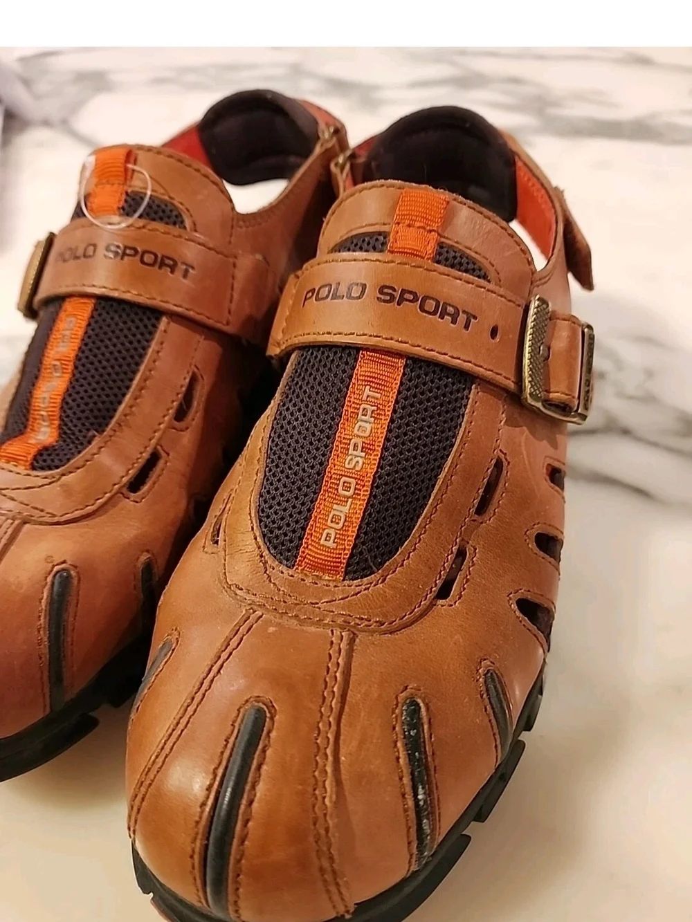 Polo by Ralph Lauren Men's Brown Leather Sport Sandal with Black Sole